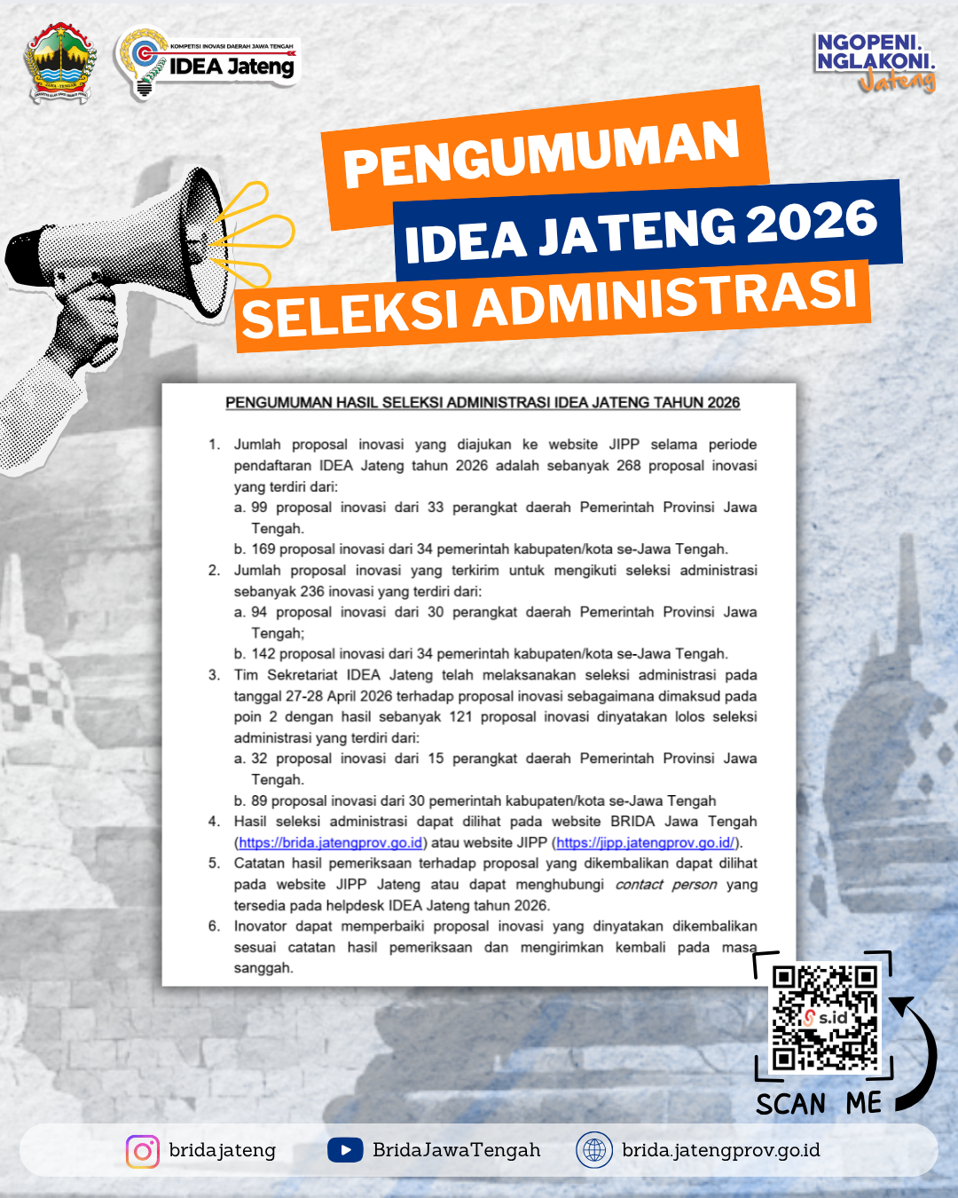 PENGUMUMAN: Hasil Seleksi Administrasi IDEA Jateng Tahun 2026 Resmi Dirilis, 121 Inovasi Melaju ke Tahap Penilaian